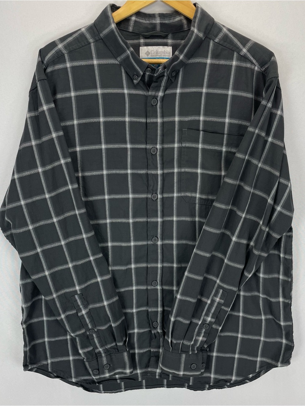 Columbia Mens Long Sleeve Flannel Shirt Men’s XL Gray Plaid Lightweight Cotton